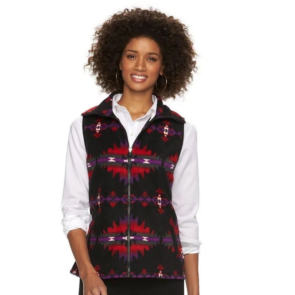 Chaps Sport Aztec Southwestern Fleece Full Zip Women's Vest Coat sz Large